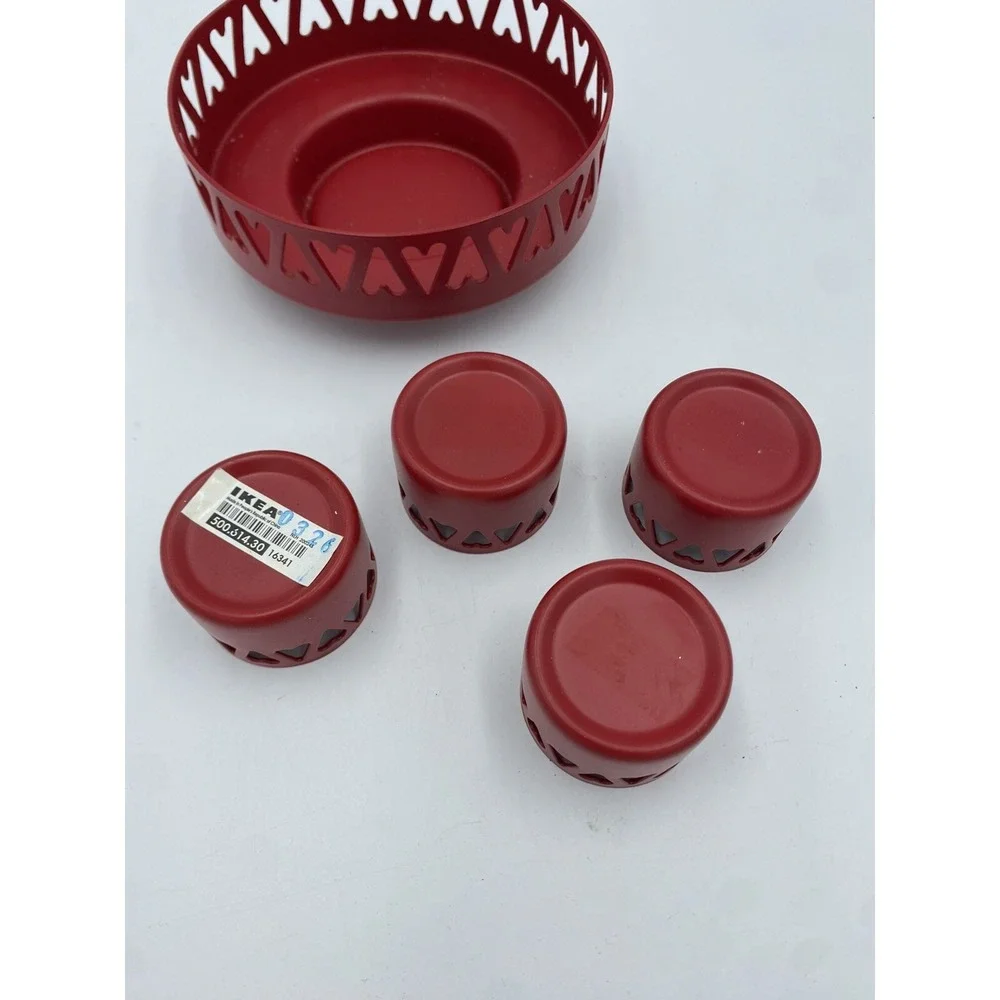 IKEA Red Metal Candle Holder Set Pillar And Votive Hearts Valentine's Day